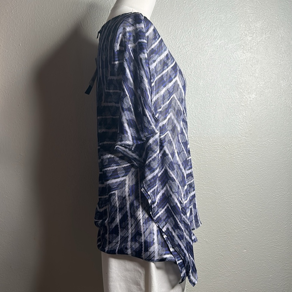 NWT Banana Republic Sheer Geometric Print Split Sleeve Navy Flowy Blouse Sz S - Picture 7 of 12